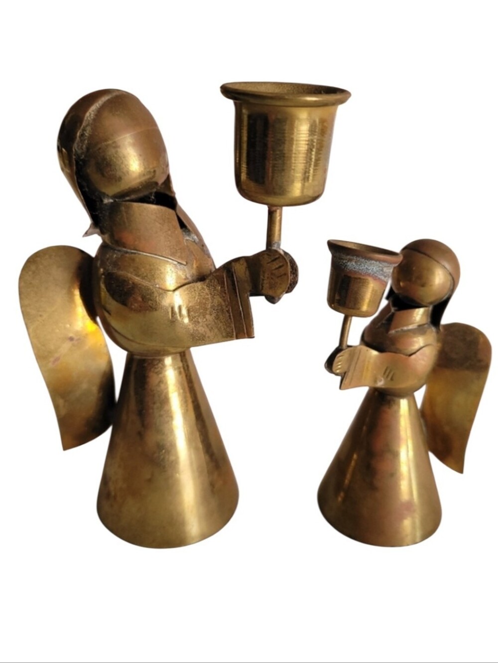 Vintage Handmade Brass Angel Candle Holders Made in Mexico